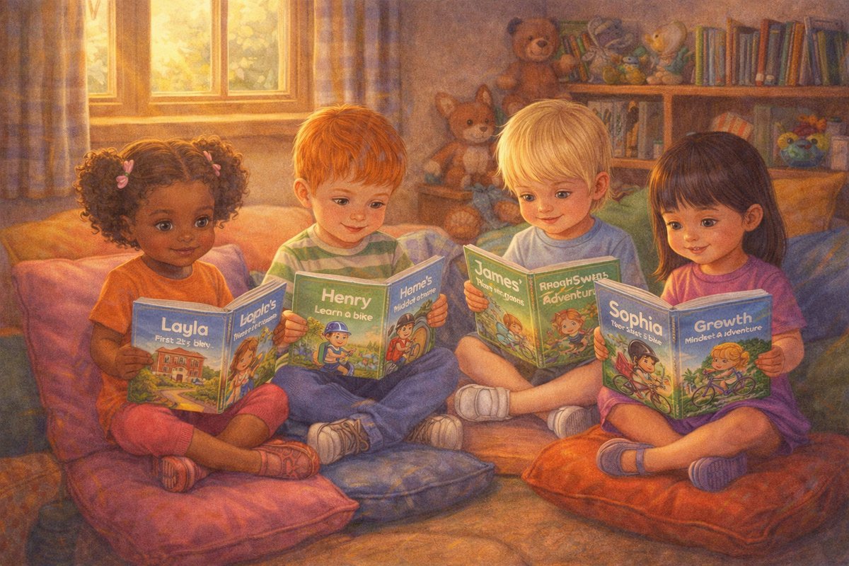 Parent and preschooler reading a personalized storybook together