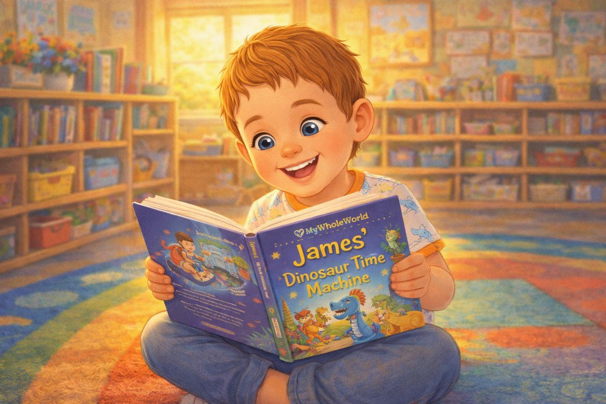 Kindergartener reading a MyWholeWorld personalized fluency book