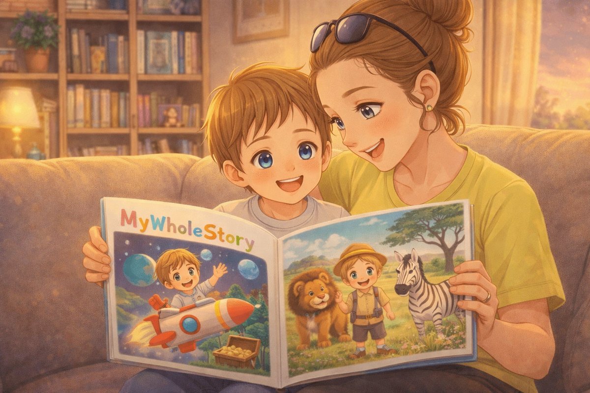 Parent and child discussing a personalized storybook together