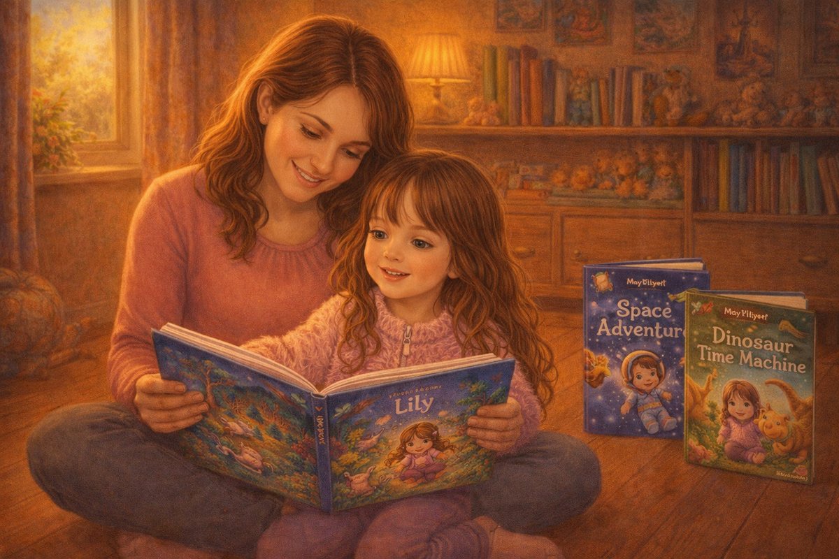 Parent and toddler enjoying reading activities with personalized storybook