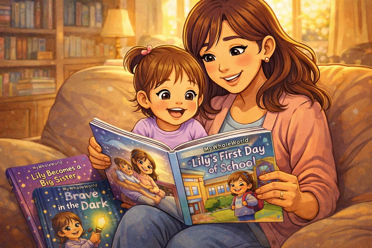 Toddler exploring a personalized MyWholeWorld board book